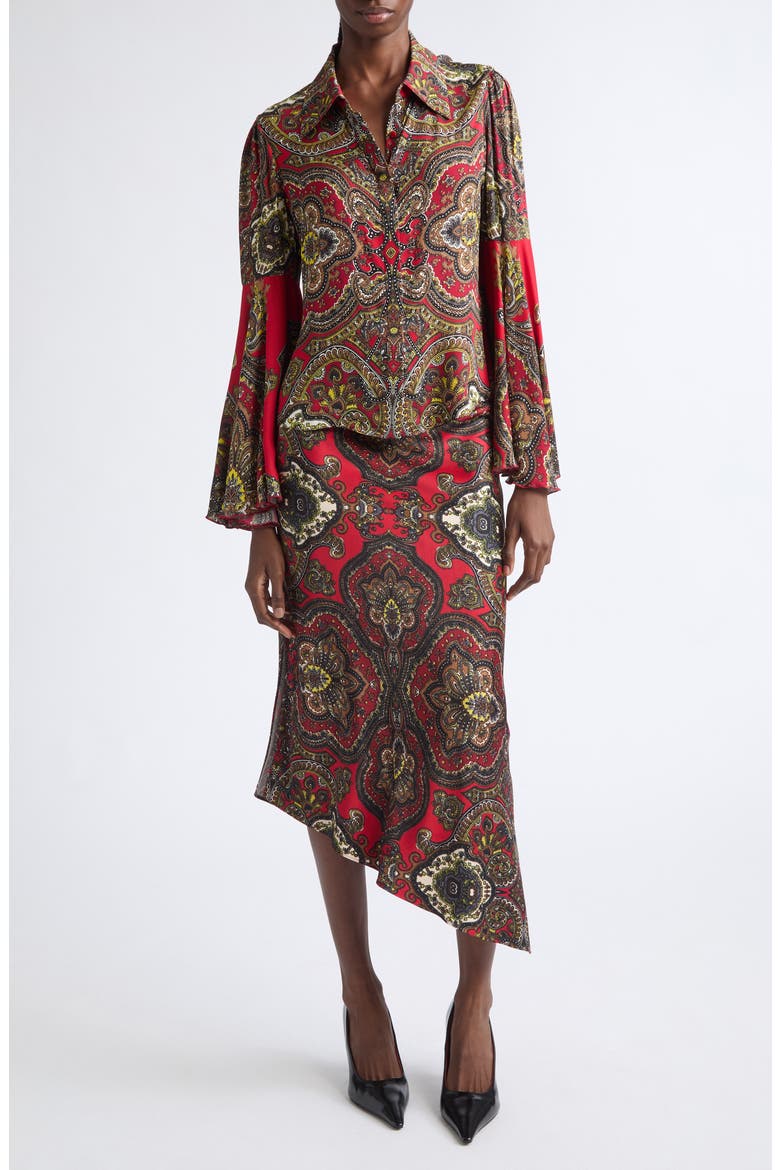 Willa Fitted Button Up Top with Bell Sleeves, Alternate, color, BON VOYAGE HIBISCUS MULTI