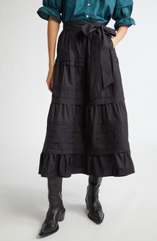 MILLE Kasia Tiered Cotton Skirt in Black Poplin 