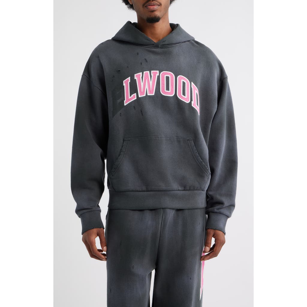 Elwood Fireside Distressed Logo Hoodie In Black