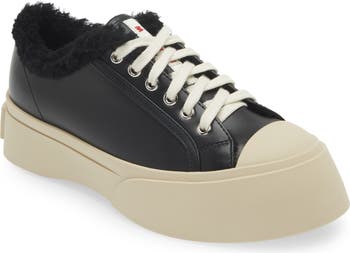 【MARNI】 Pablo shearling-lined leather sneakers Marni Pablo Genuine Shearling Lined Low Top Sneaker (Women