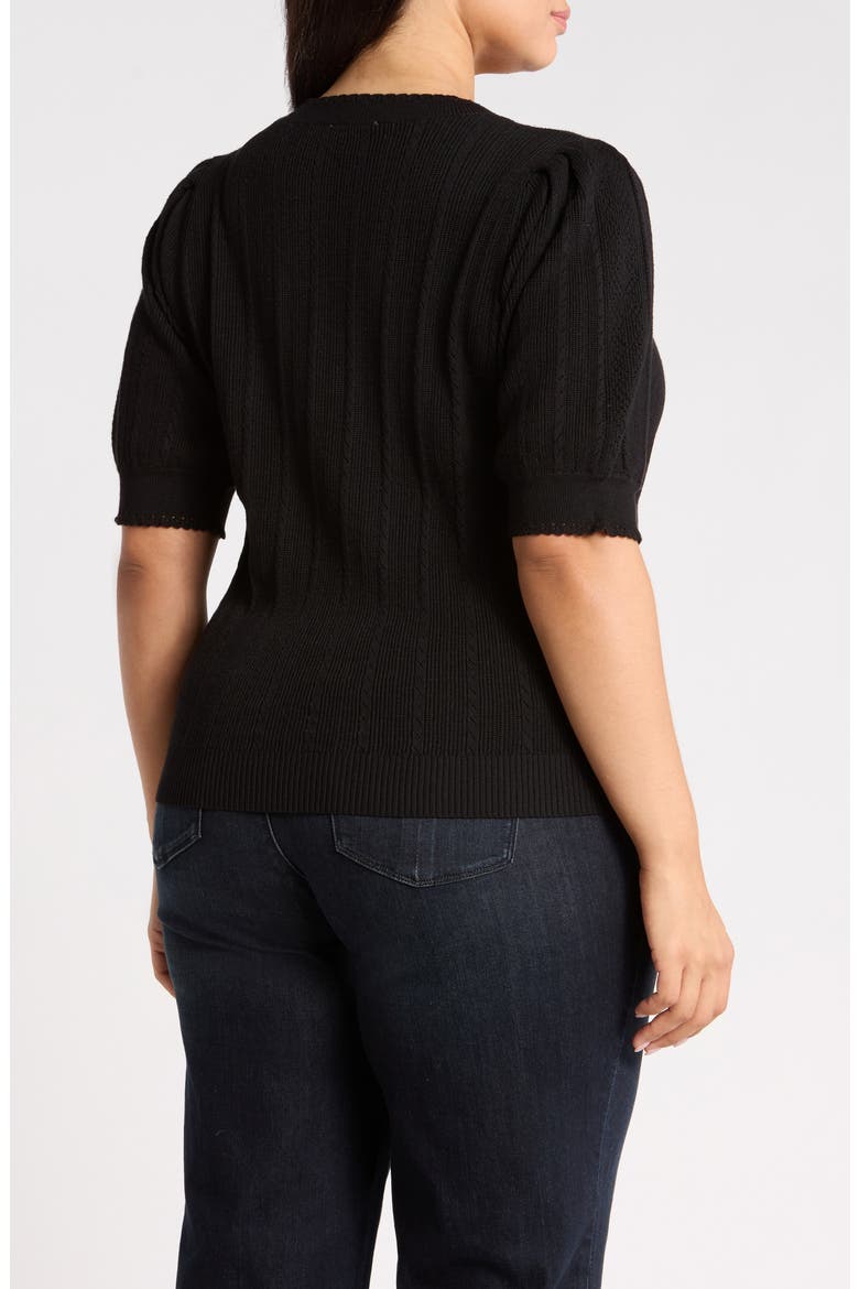 Pointelle Elbow Sleeve Sweater, Alternate, color, BLACK