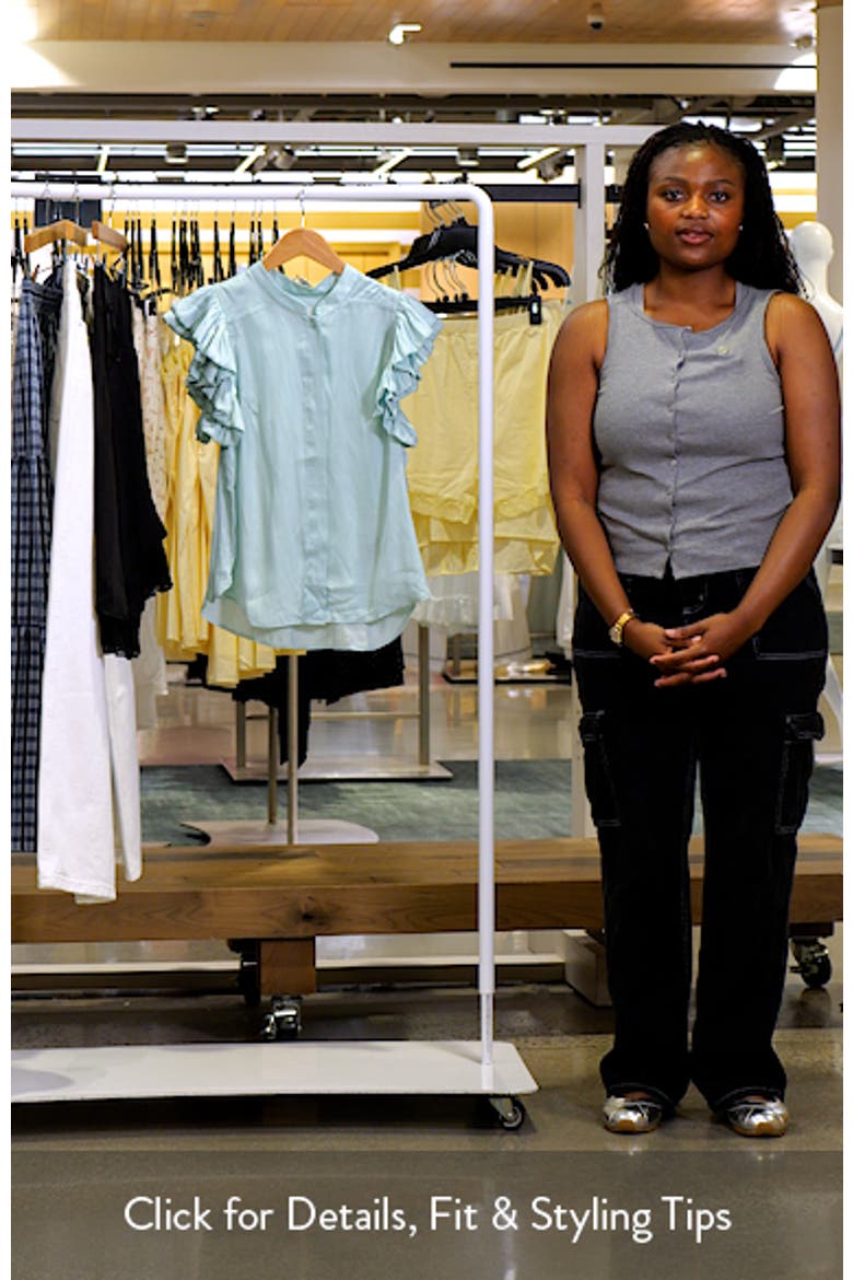 Tiza Ruffle Satin Button-Up Blouse video