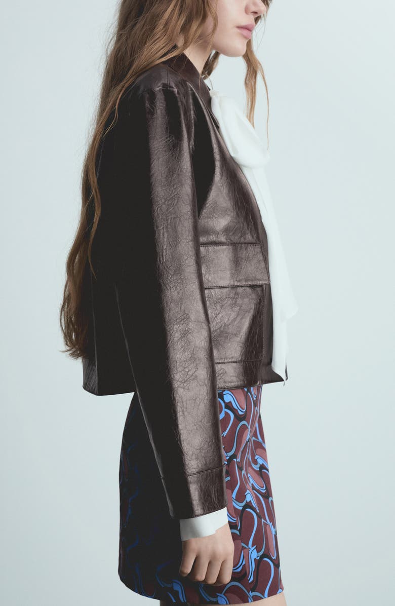 MANGO Textured Faux Leather Jacket, Alternate, color, Burgundy