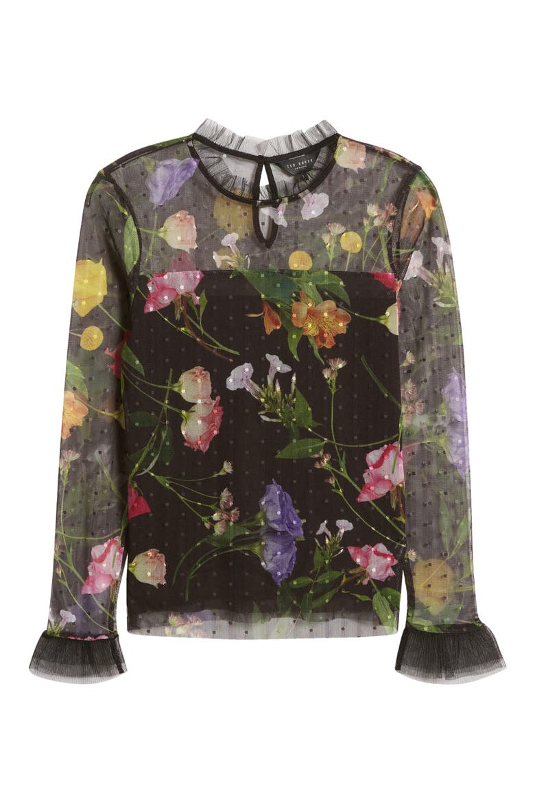 Rosslee Floral Mesh Top, Alternate, color, BLACK