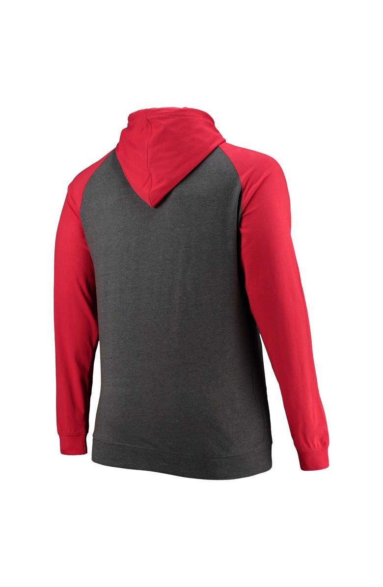 FANATICS Men's Fanatics Branded Red/Heathered Charcoal Tampa Bay Buccaneers Big & Tall Lightweight Raglan Pullover Hoodie, Alternate, color,