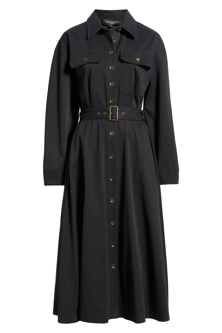 Belted Long Sleeve Shirtdress, Alternate, color, BLACK