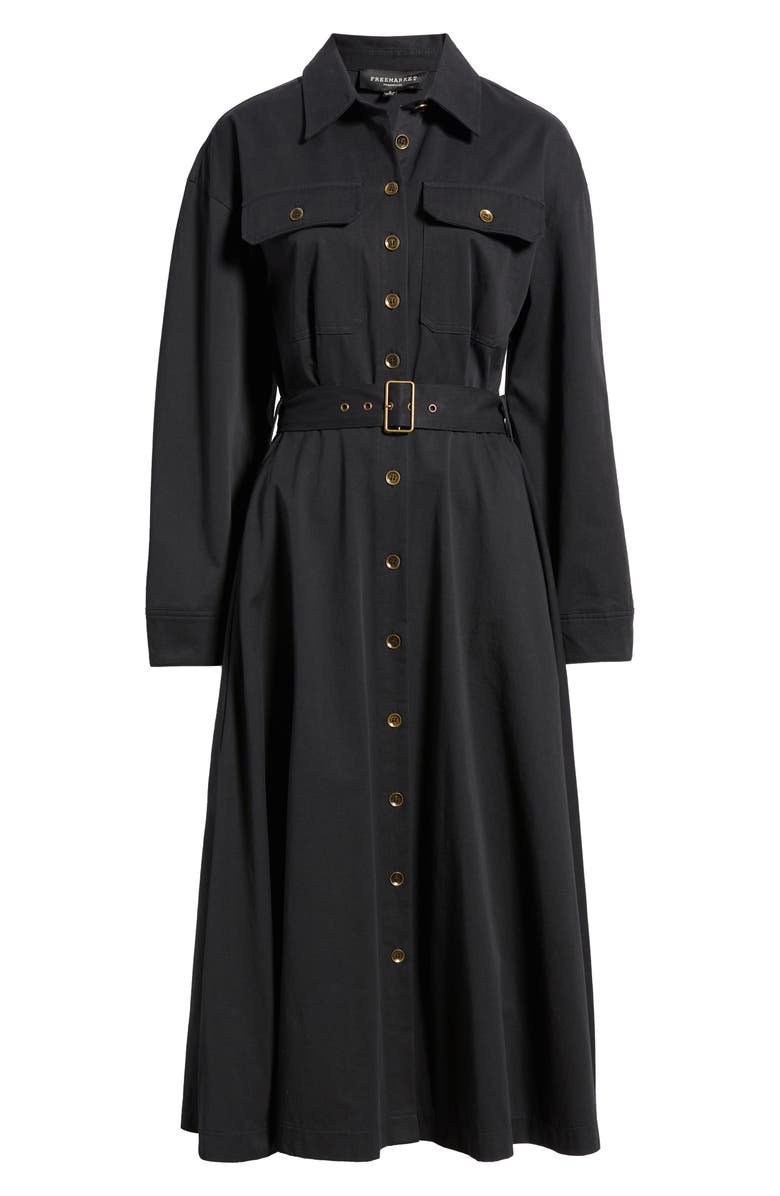 FREEMARKET Belted Long Sleeve Shirtdress, Alternate, color, Black