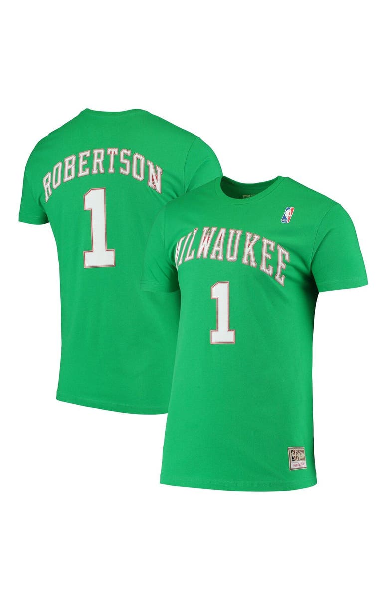 Mitchell & Ness Men's Mitchell & Ness Oscar Robertson Green Milwaukee Bucks Hardwood Classics Stitch Name & Number T-Shirt, Alternate, color, Green