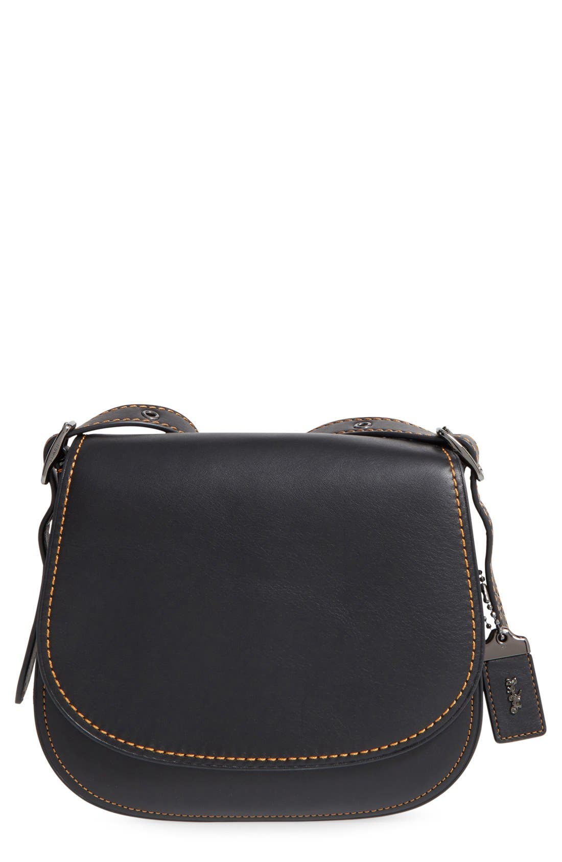 1941 '23' Leather Saddle Bag, Main, color, BLACK