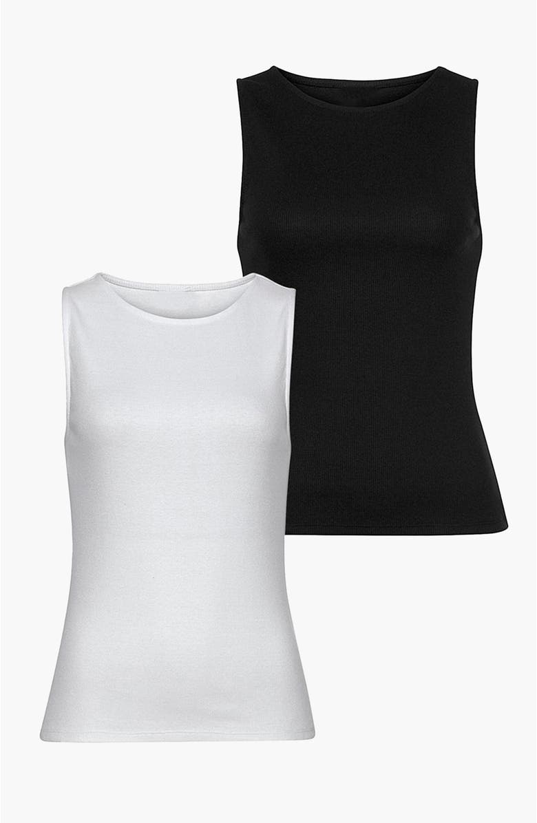 LASCANA Women's 2 Pk Basic Tank Tops, Main, color, Black & White