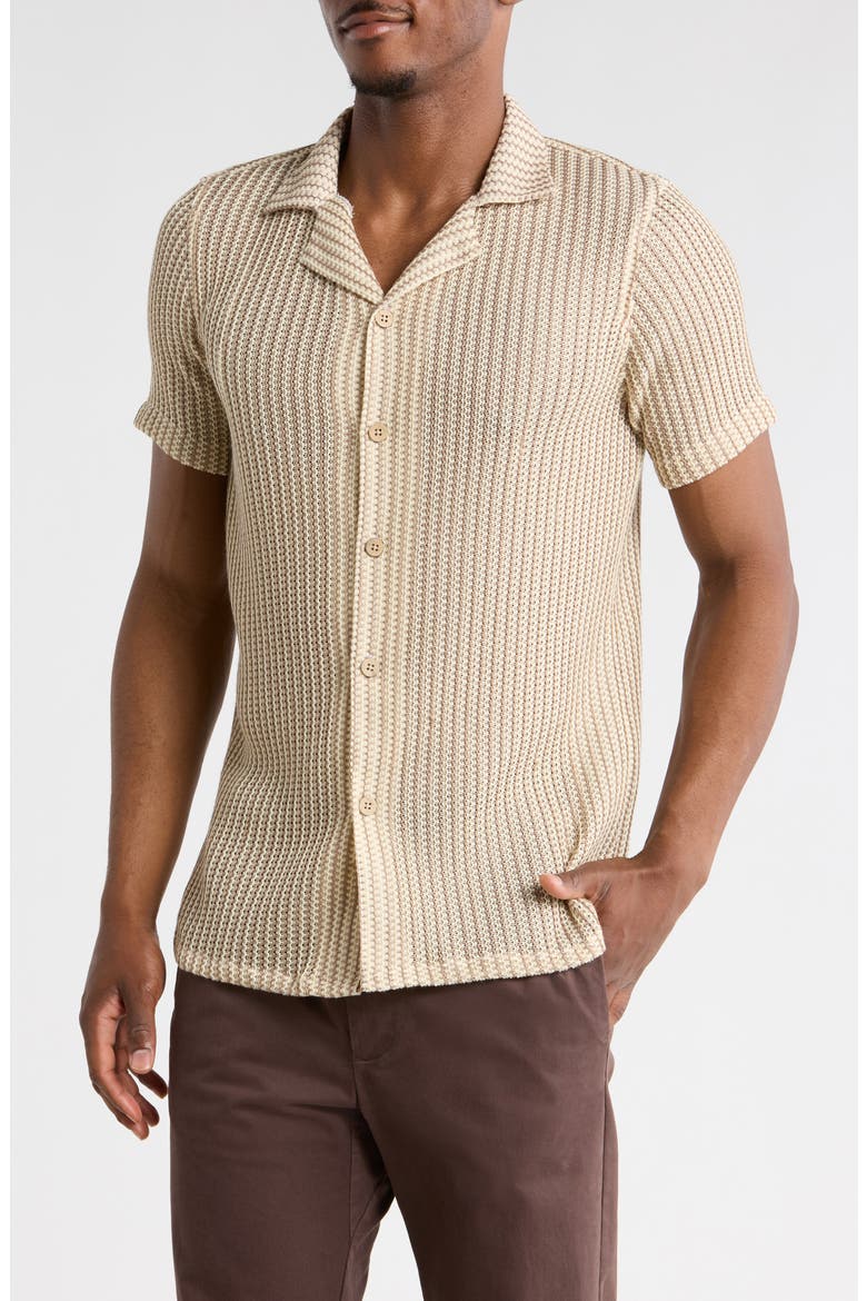 Modern Fit Textured Camp Shirt, Main, color, BEIGE