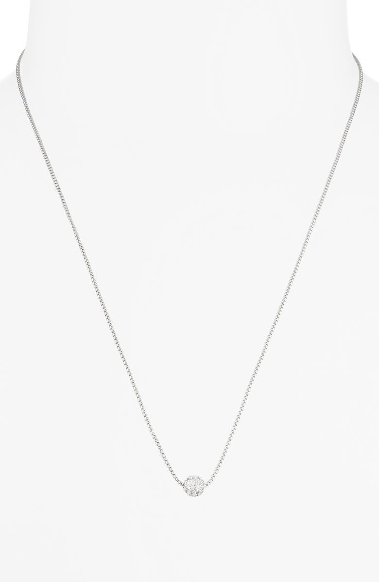 NORDSTROM RACK Pavé Ball Pendant Necklace, Alternate, color, Clear- Silver