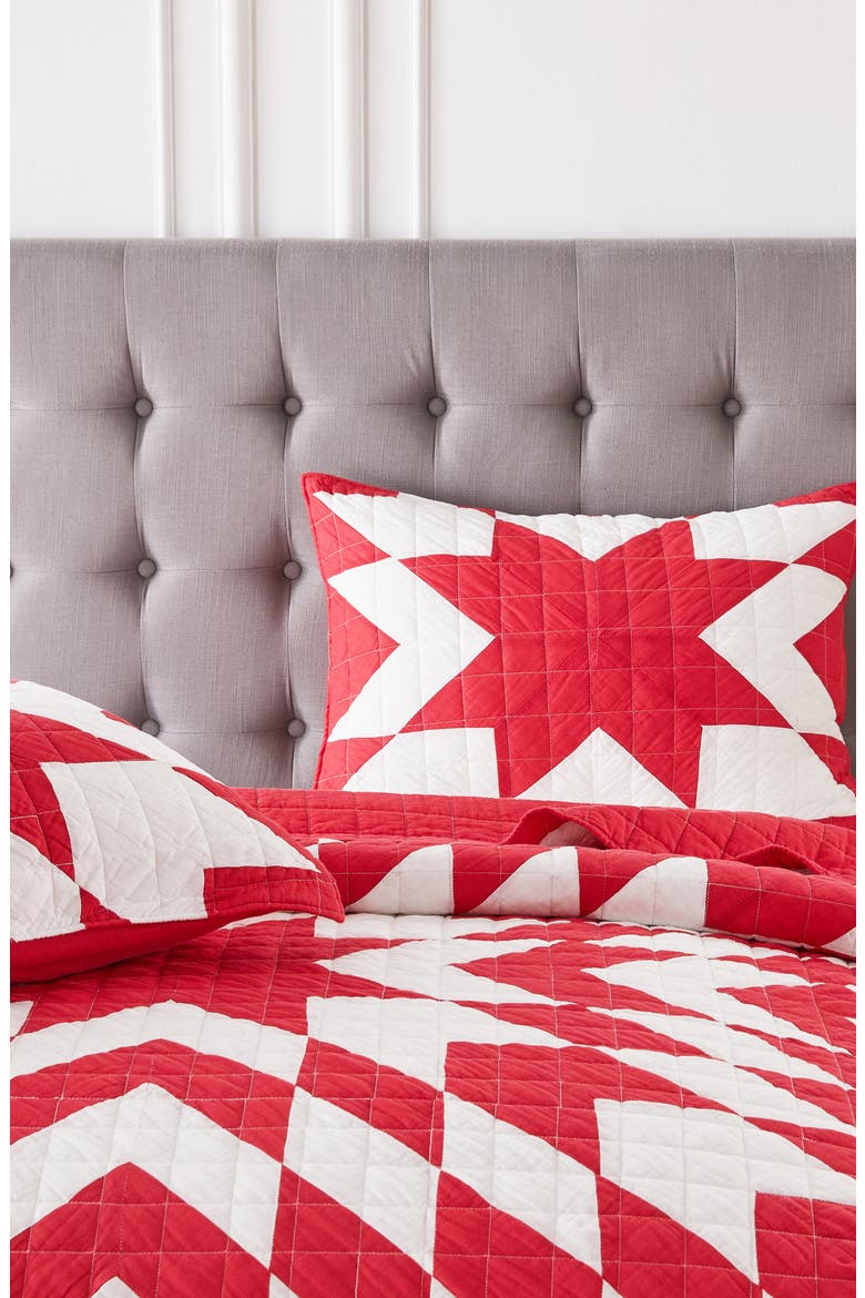 Star Patch Patchwork Quilt Set, Alternate, color, RED