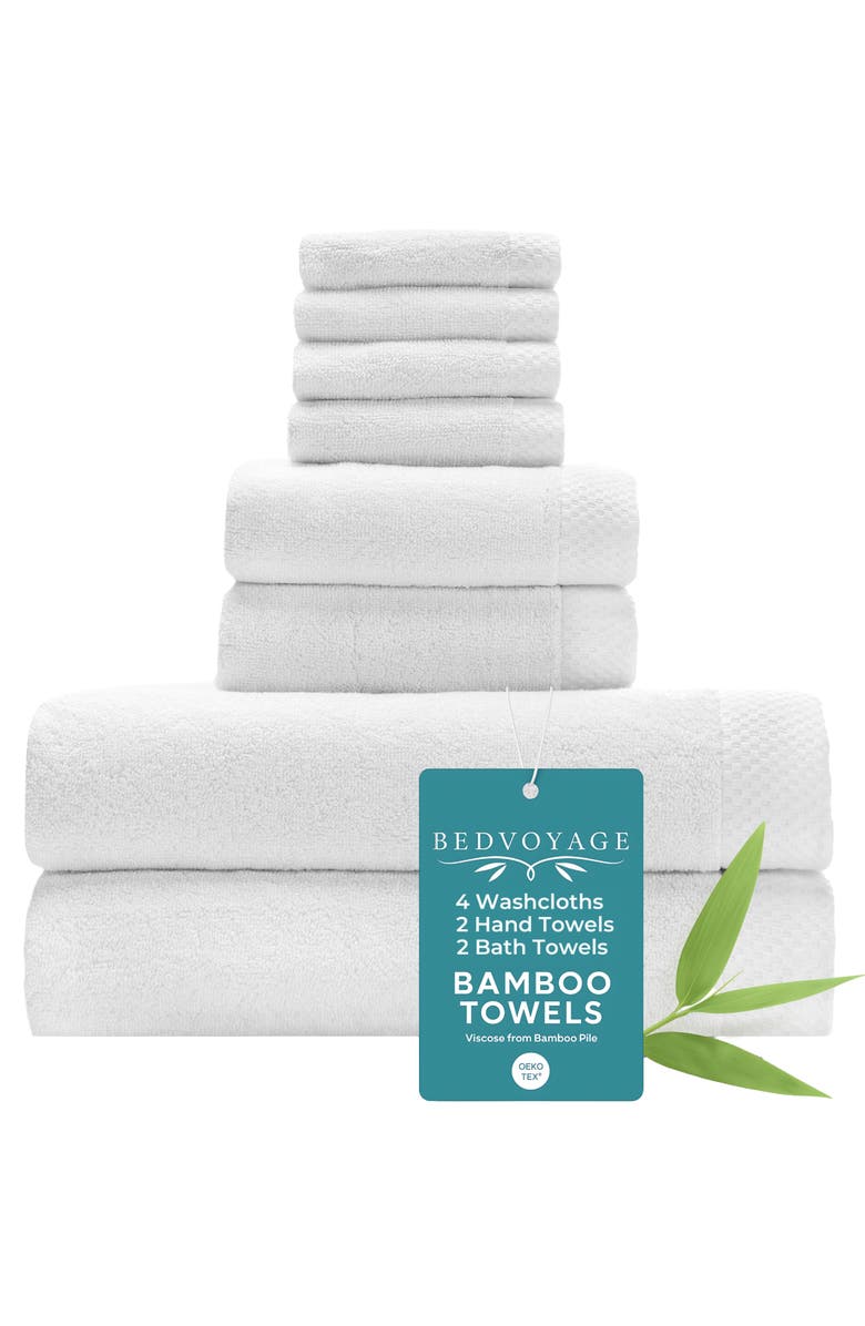 BedVoyage Luxury Viscose Odor & Mildew Resistant Towel Collection, 8pc Set, Main, color, White