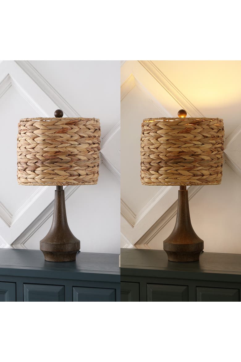 Theodore 21" Rustic Farmhouse Handwoven Water Hyacinth/Resin LED Table Lamp, Brown Wood Finish, Alternate, color, Brown Wood Finish