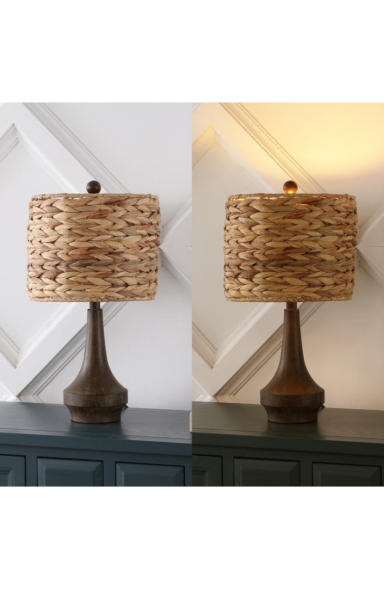 JONATHAN Y Theodore 21" Rustic Farmhouse Handwoven Water Hyacinth/Resin LED Table Lamp, Brown Wood Finish, Alternate, color, Brown Wood Finish