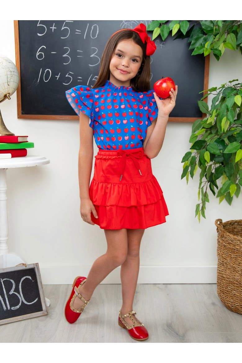 Classic Charm Apple Dot Flutter Top and Skirt Set, Alternate, color, Red