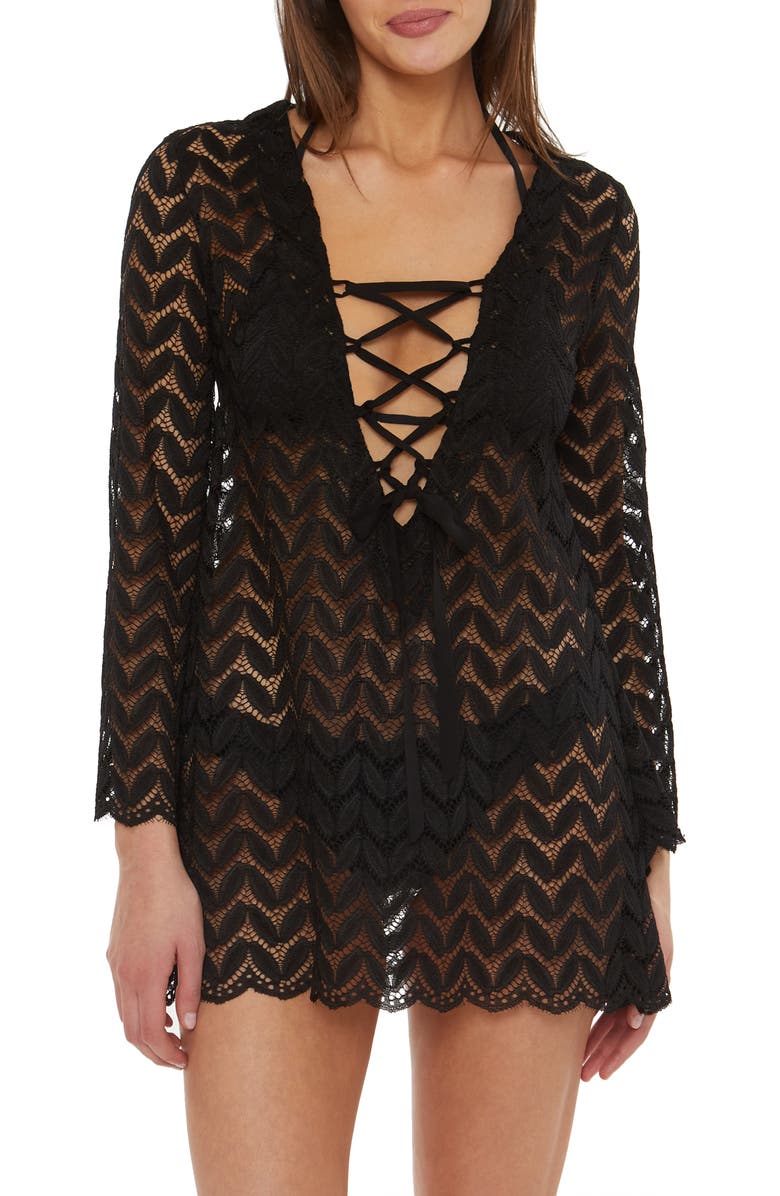 Isabella Rose Venice Lace Long Sleeve Cover-Up Tunic, Main, color, 