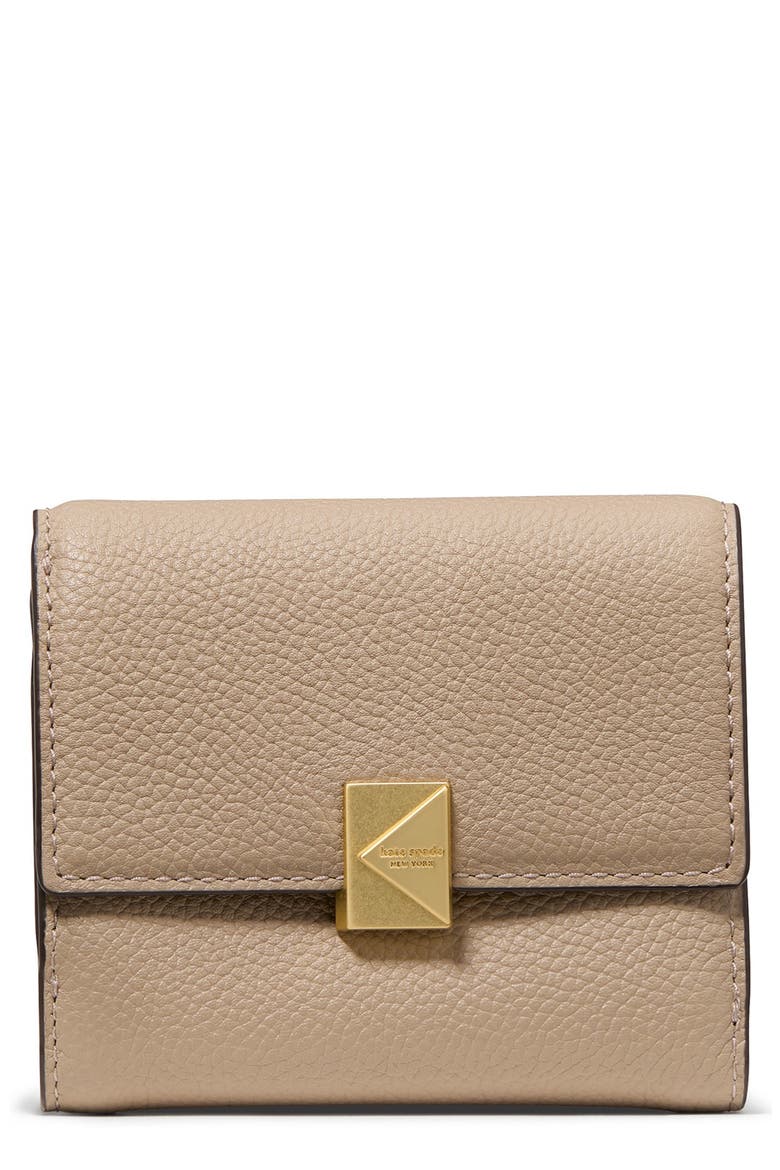 deco small pebbled leather flat wallet, Main, color, TIMELESS TAUPE