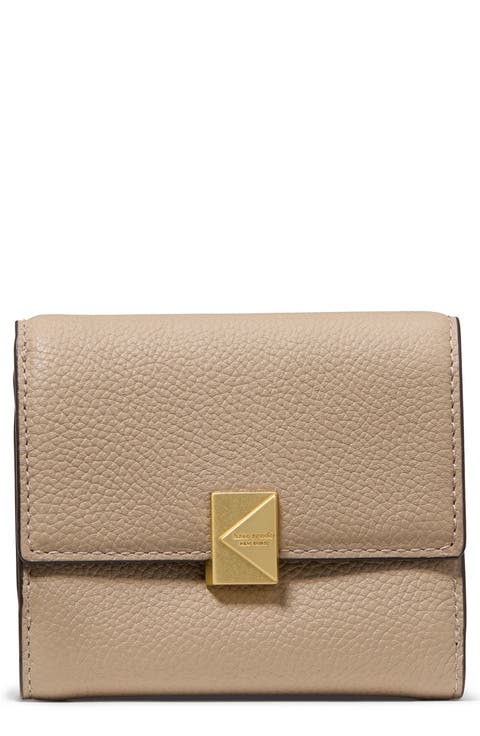 deco small pebbled leather flat wallet