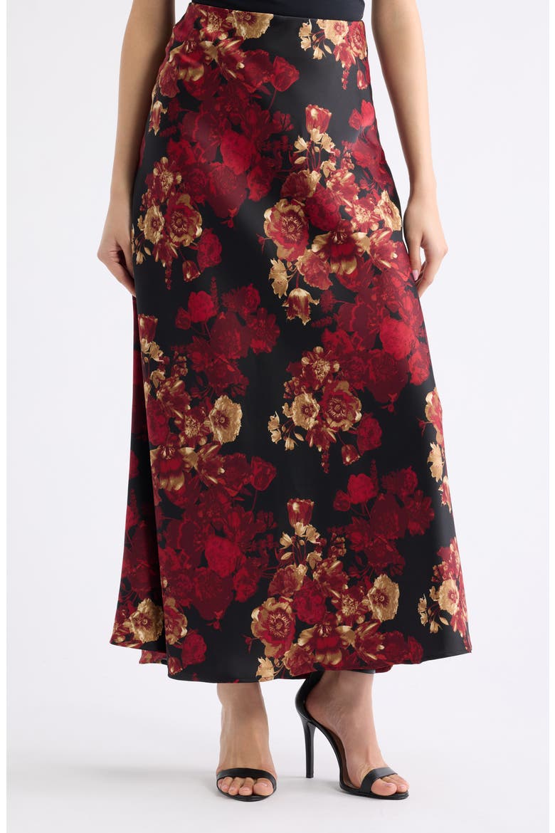 Bias Cut Flared Midi Skirt, Main, color, TITIAN RED MULTI