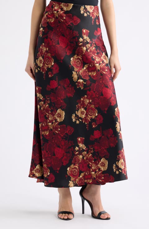 Bias Cut Flared Midi Skirt