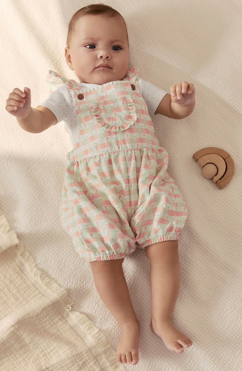 NEXT Pastel Gingham Frill Romper & Bodysuit Set, Alternate, color, Pink