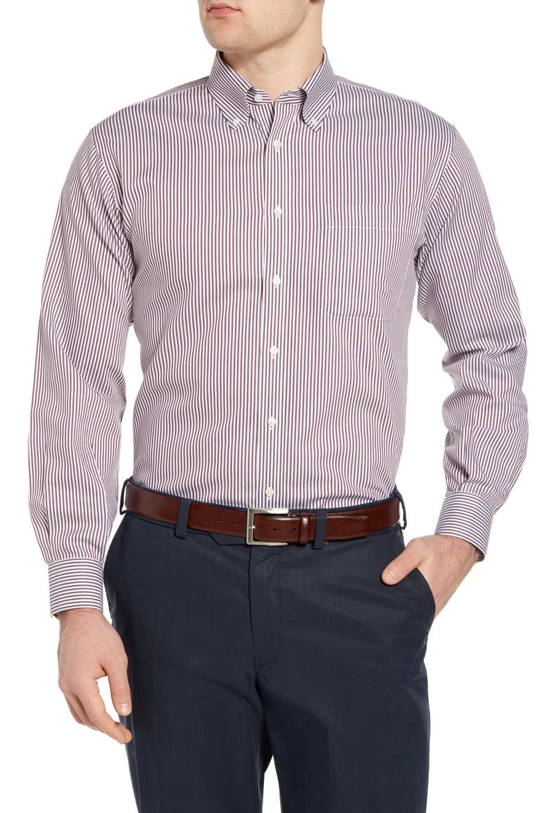 Men's Shop Smartcare™ Classic Fit Stretch Stripe Dress Shirt, Main, color, BURGUNDY WHITE BENGAL STRIPE