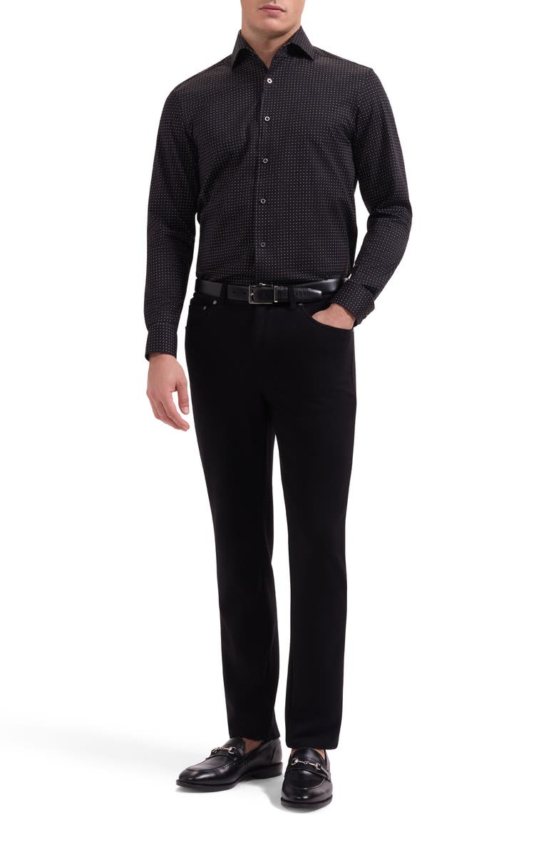Bugatchi Devon OoohCotton<sup>®</sup> Micro Dot Print Button-Up Shirt, Alternate, color, Black
