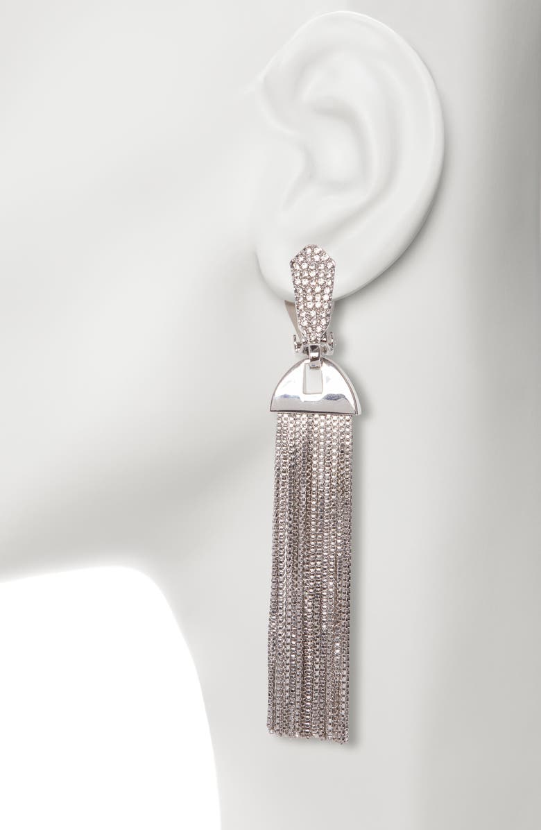 Vince Camuto Pavé & Chain Tassel Clip-On Drop Earrings, Alternate, color,