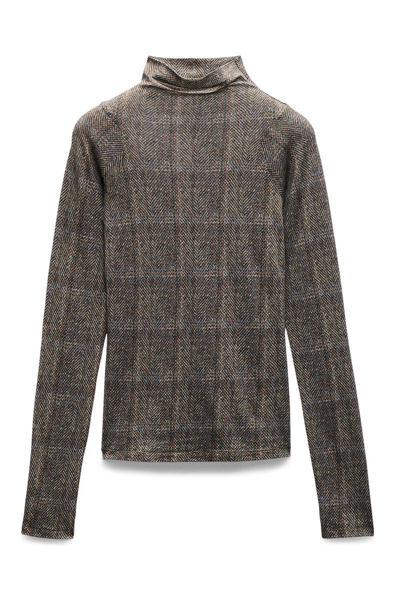 Shaw Paneled Plaid Turtleneck T-Shirt, Alternate, color, BRWMT