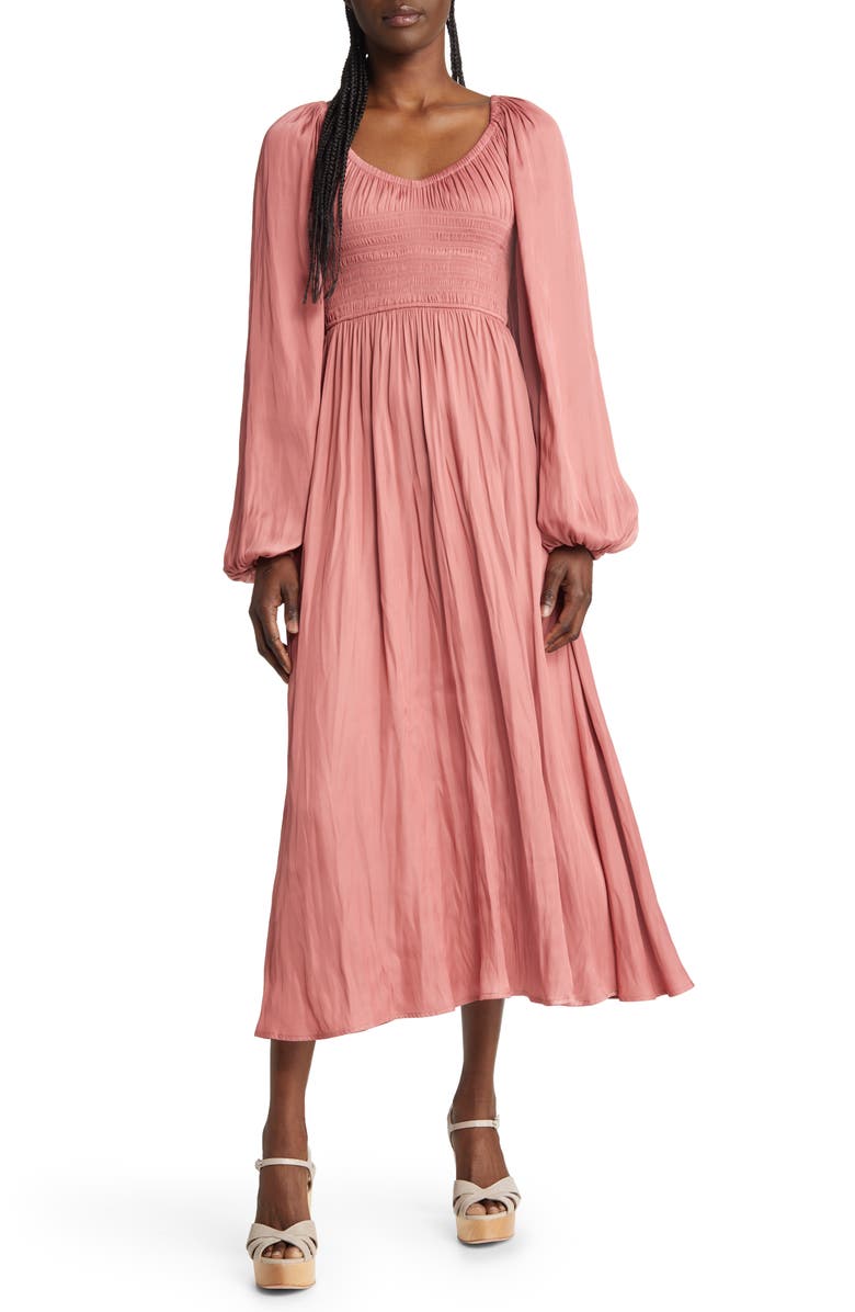 MOON RIVER Smocked Bodice Midi Dress, Main, color,
