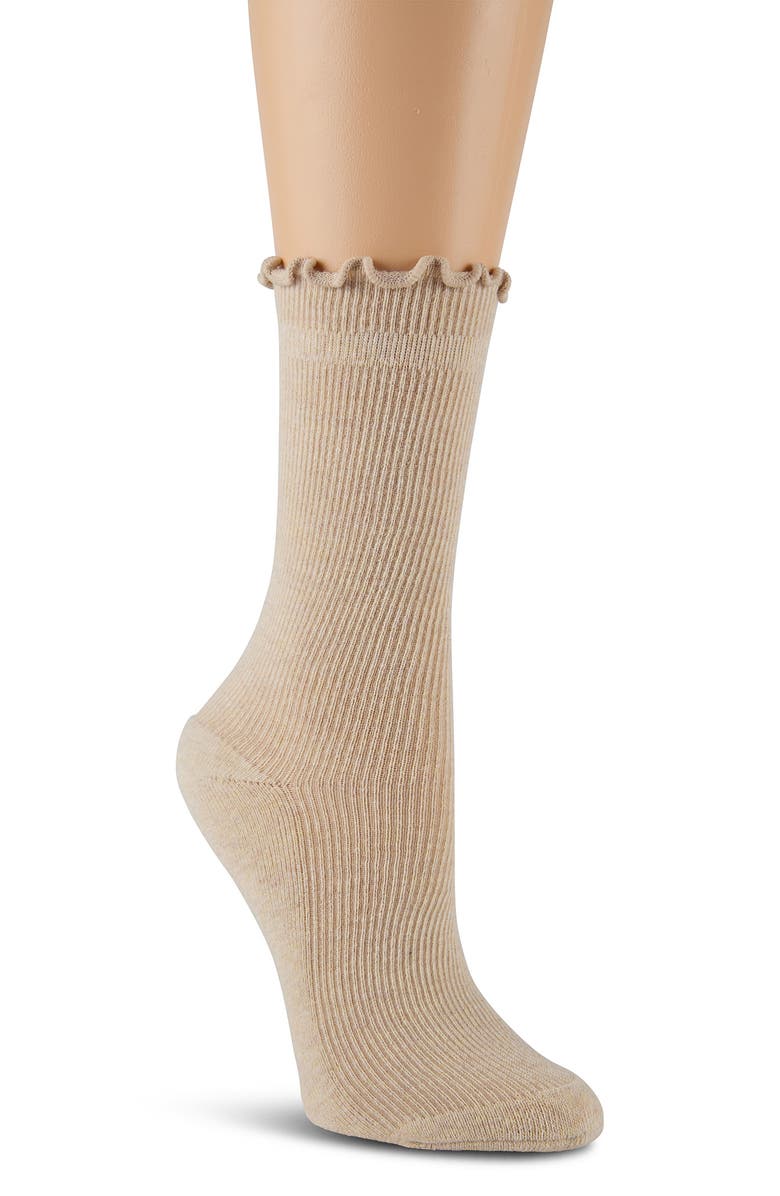 Laundry by Shelli Segal 3-Pack Lettuce Edge Cushion Crew Socks, Alternate, color, Oatmeal Heather/ Bone/ Brown