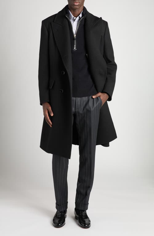 Tom Ford Double Breasted Black Wool Overcoat In Black