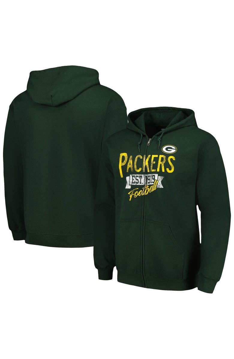 STARTER Men's Starter Green Green Bay Packers Domestic Post Season Full-Zip Hoodie, Main, color, 