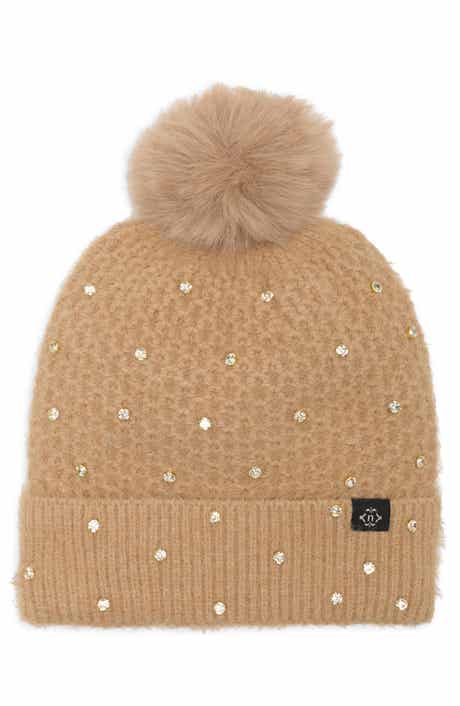 Embellished Faux Fur Pom Beanie