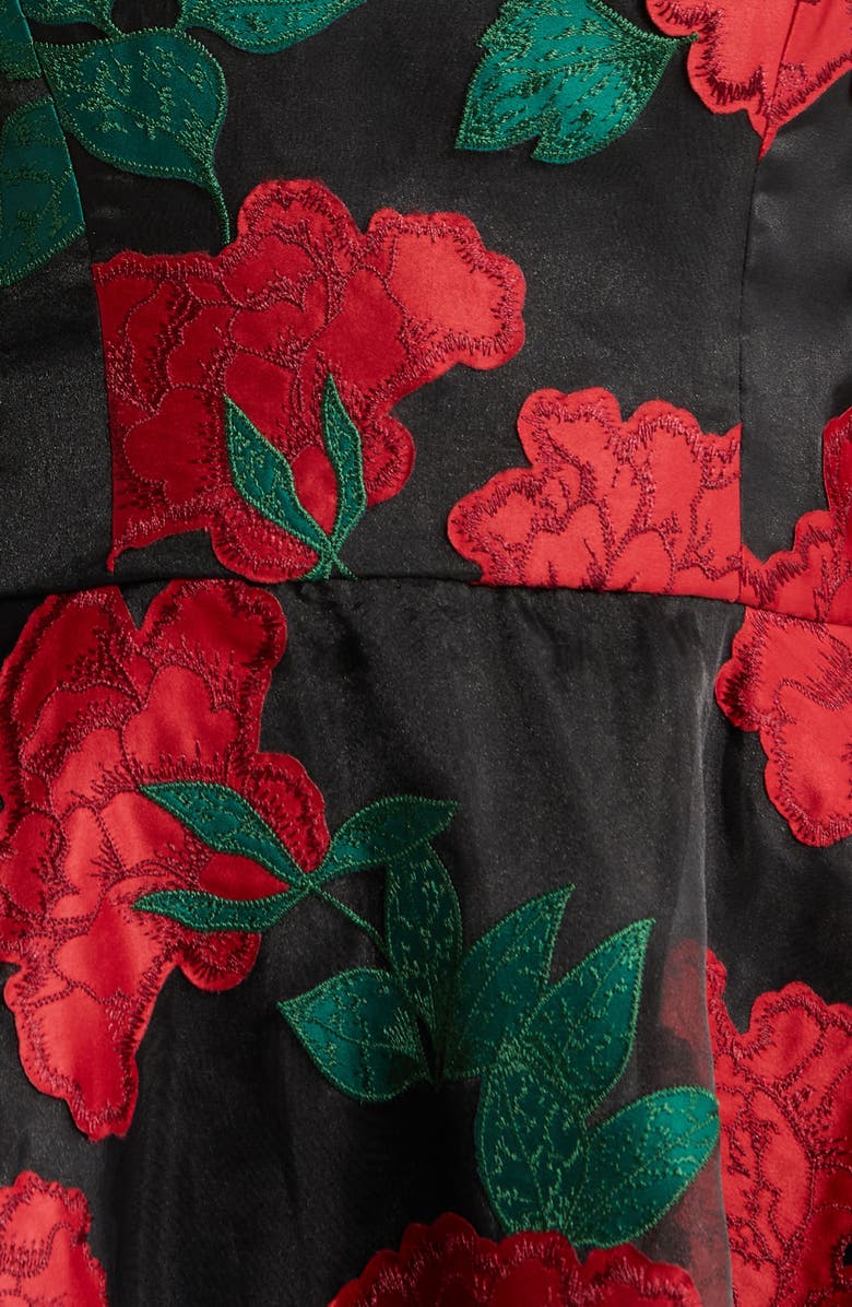 Marchesa Notte Floral Puff Sleeve Off the Shoulder Dress, Alternate, color, Black Combo