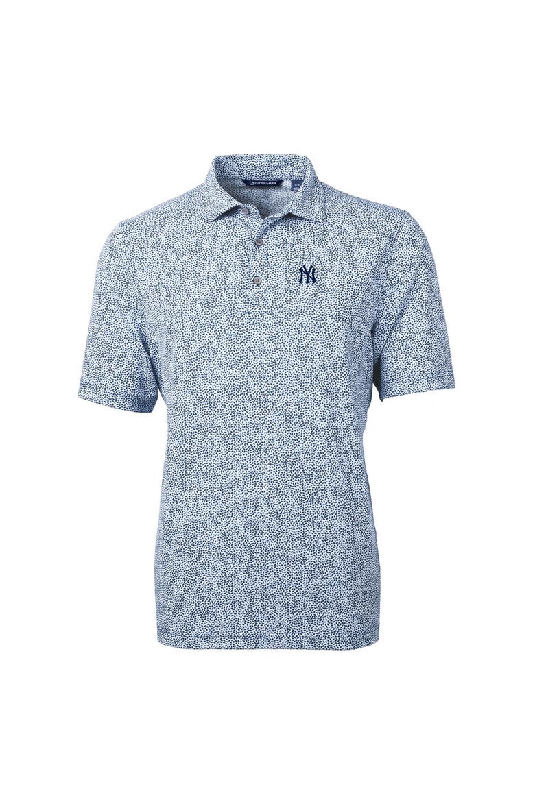 Men's Cutter & Buck Navy New York Yankees Virtue Eco Pique Botanical Print Recycled Polo, Alternate, color, Navy