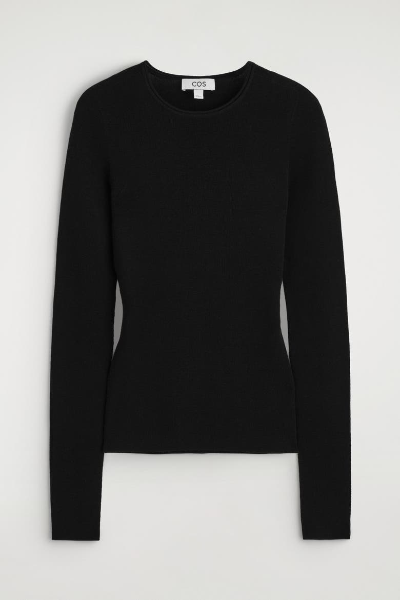 Seamless Merino Wool Long-Sleeved Top, Alternate, color, BLACK