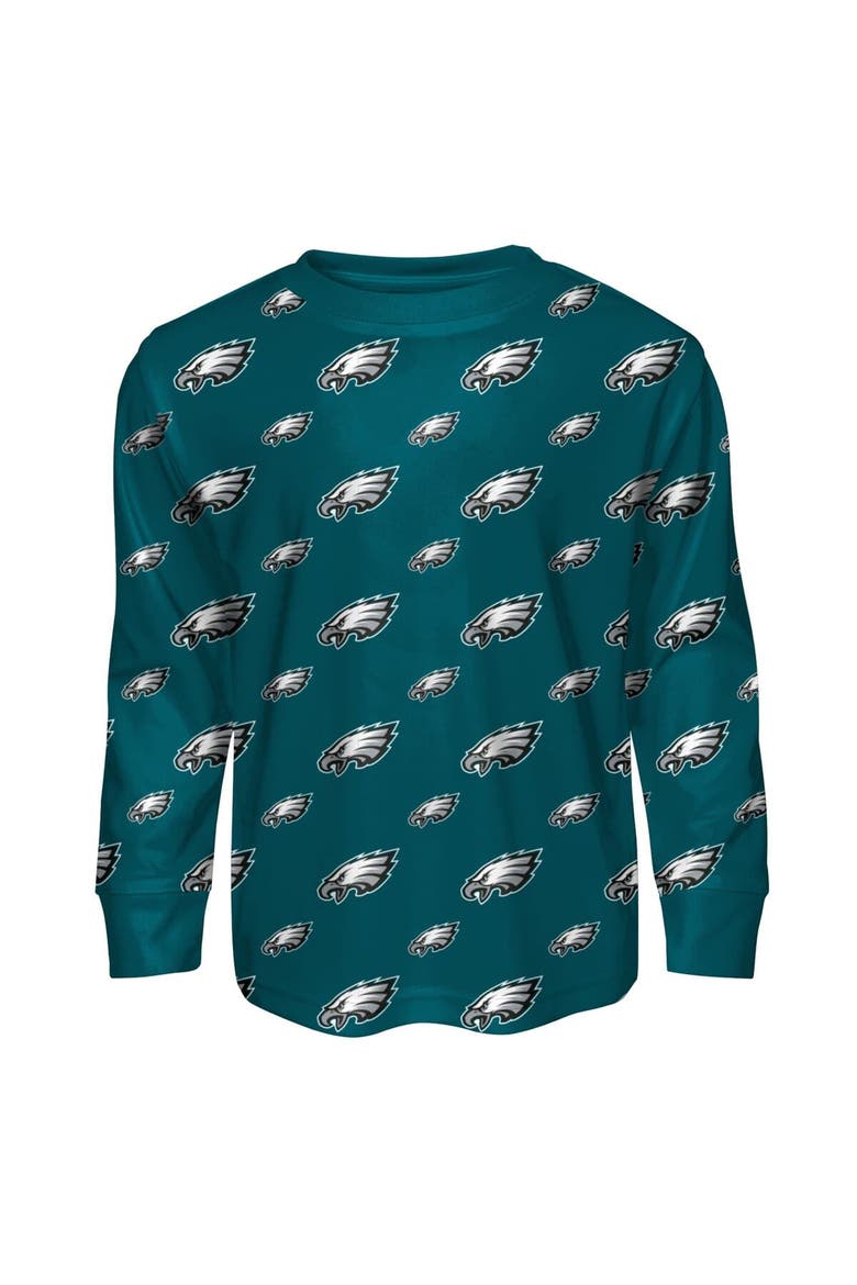 Toddler Outerstuff Green Philadelphia Eagles All-Over-Print Long Sleeve T-Shirt and Pants Sleep Set, Alternate, color, Green