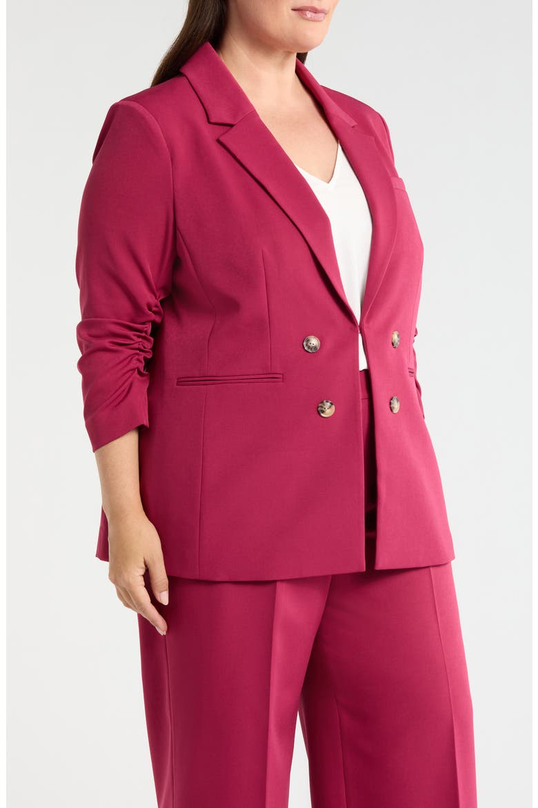 Ruched Sleeve Faux Double Breasted Blazer, Alternate, color, BERRY BLISS