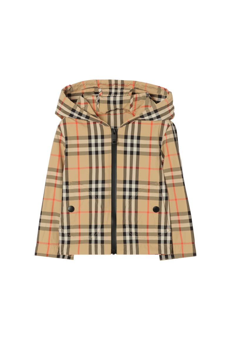 Check Nylon Hooded Jacket, Main, color, Sand beige