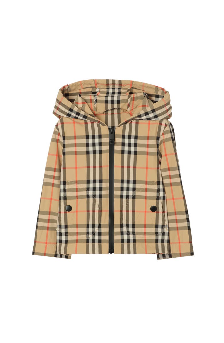 Burberry Check Nylon Hooded Jacket, Main, color, Sand Beige