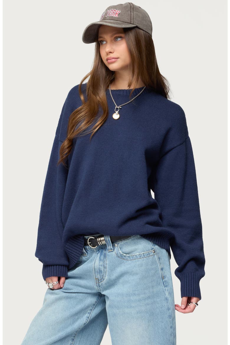 Priscila Oversize Crewneck Sweater, Alternate, color, NAVY