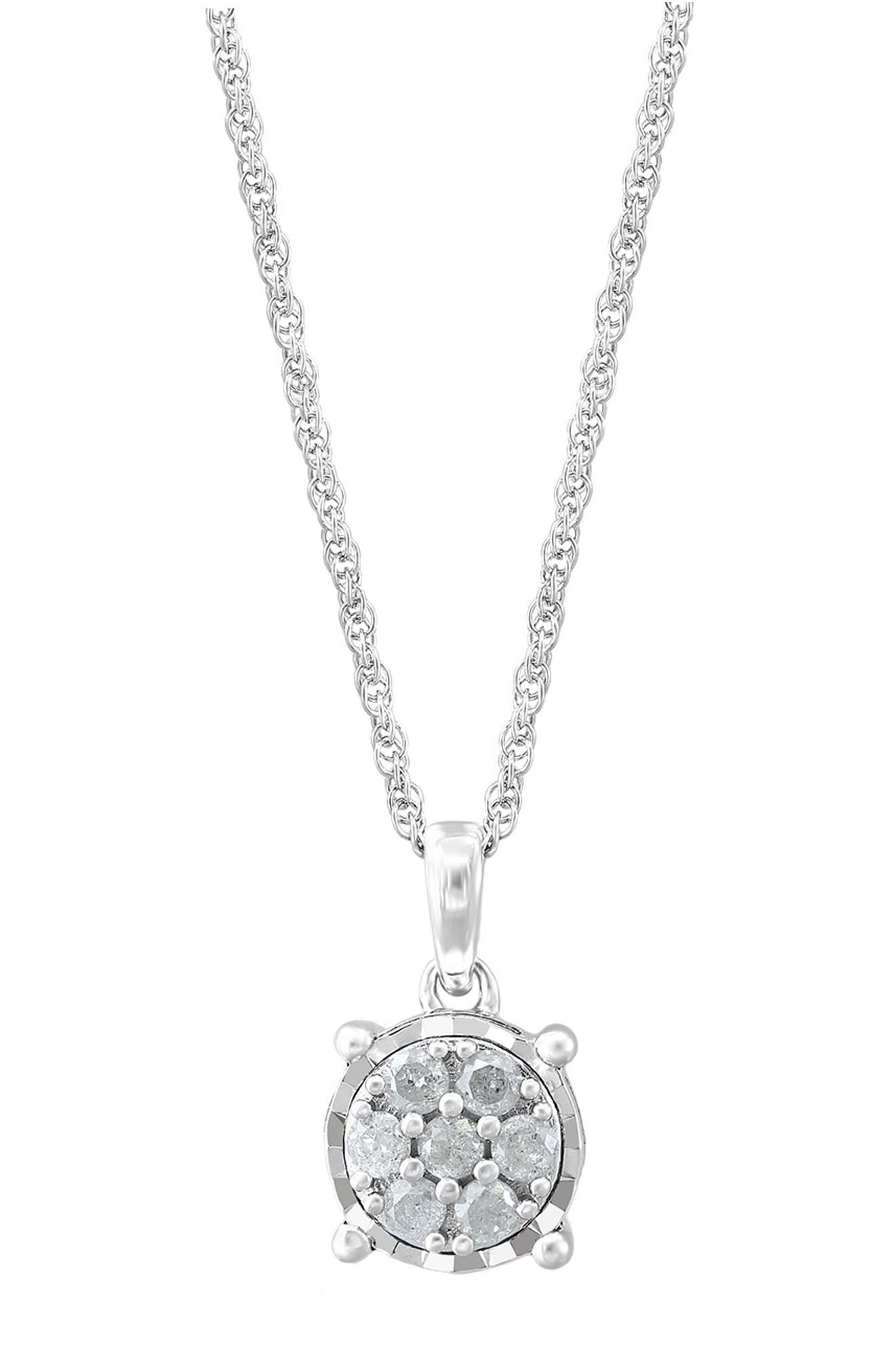 EFFY Sterling Silver Pavé Diamond Round Pendant Necklace