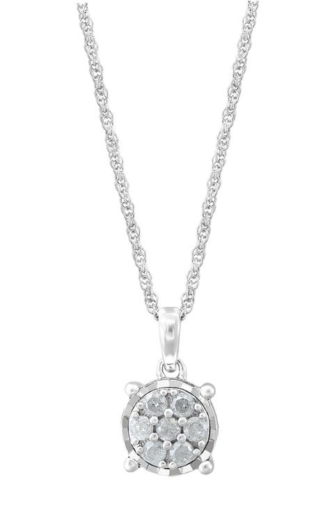 Sterling Silver Pavé Diamond Round Pendant Necklace