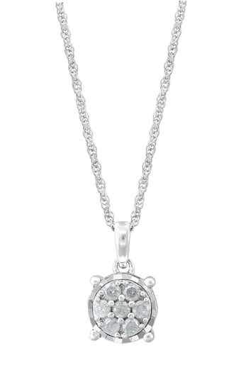 Sterling Silver Pavé Diamond Round Pendant Necklace