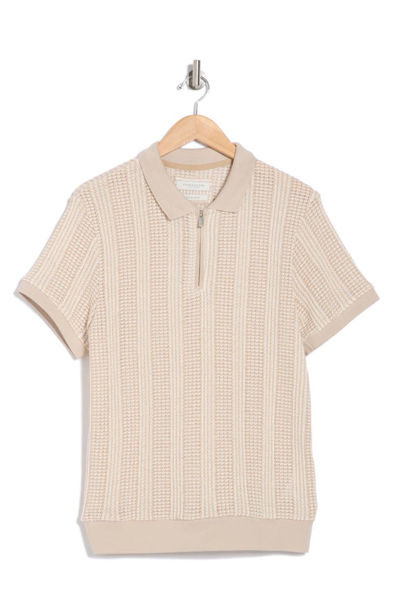 DENIM AND FLOWER Zip Polo Sweater, Alternate, color, Beige