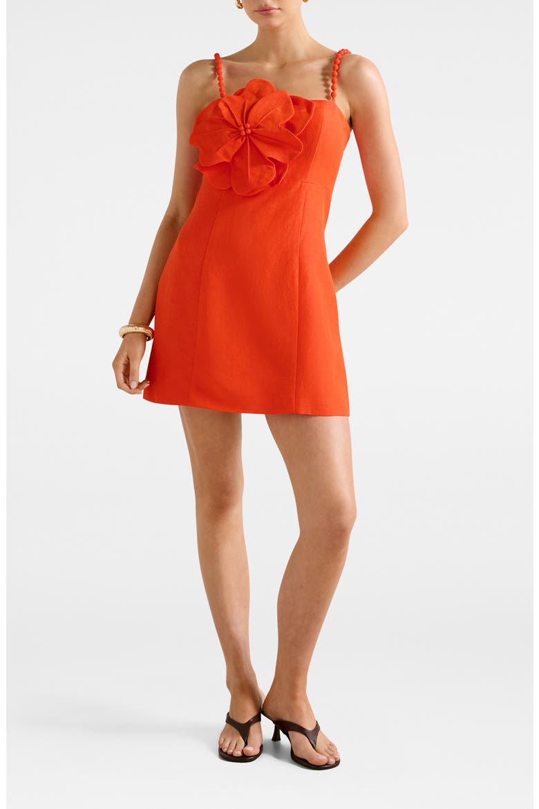 Nicolette Flower Sleeveless Linen Blend Minidress, Main, color, SPICY ORANGE