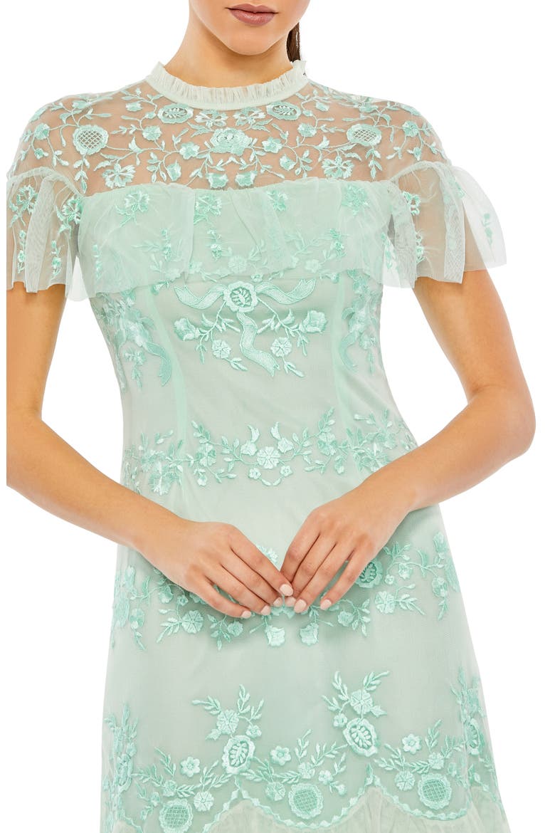 Embroidered Ruffled Cap Sleeve Midi Dress, Alternate, color, MINT